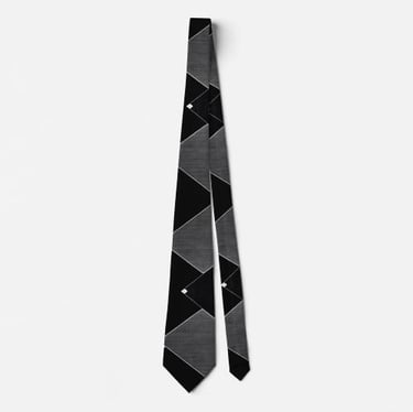 Monochromatic Black White Grey Diamond Weave Neck Tie