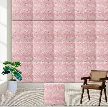 Pink Cherry Blossom Pattern Ceramic Tile