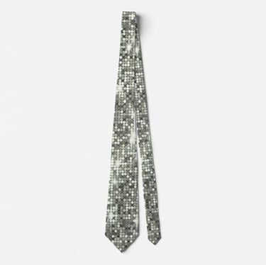 Silver Sparkle Disco Sequin Neck Tie
