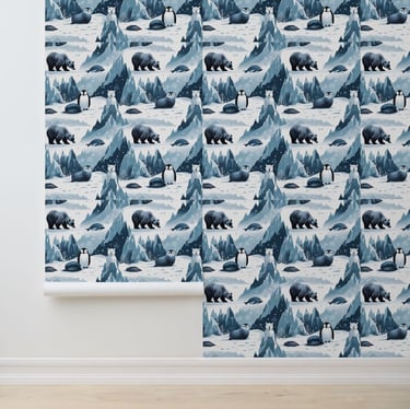 Snowy Mountain Arctic Wildlife Peel and Stick Wallpaper