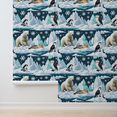 Snowy Adventure Polar Animal Peel and Stick Wallpaper