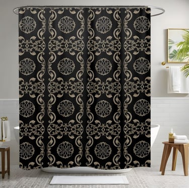 Black and Cream Beige Shower Curtain