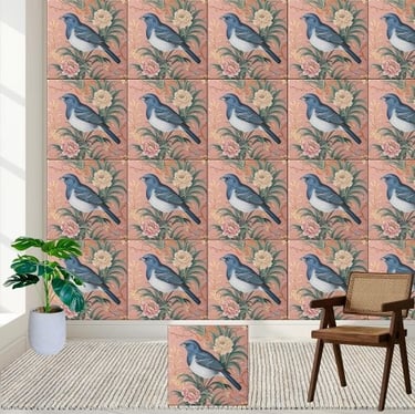 Bluebird Chinoiserie Floral Pattern Tile