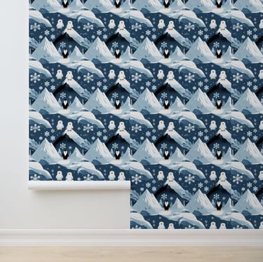 Cute Arctic Friends Pattern Peel and Stick Wallpaper