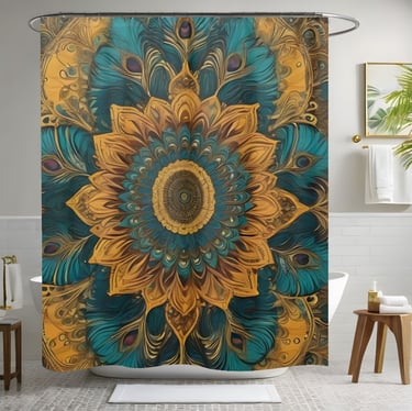 Blue Boho Floral Shower Curtain