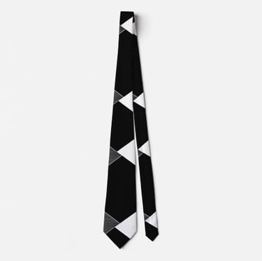 Monochrome Geometric Grid Black White Grey Neck Tie