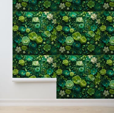 Emerald & Lime Green Floral Peel and Stick Wallpaper