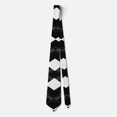 Black & White Geometric Argyle Diamond Necktie