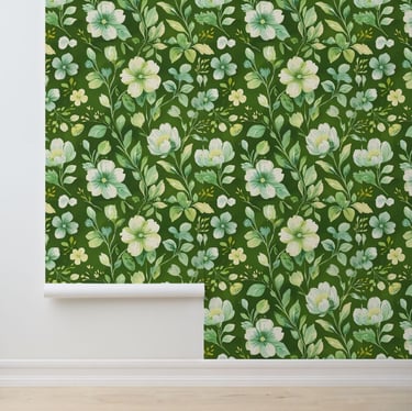 Fresh Home Vibes - Green Floral Peel and Stick Wallpaper