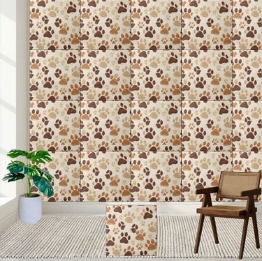 Brown and Beige Paw Print Pattern Tile