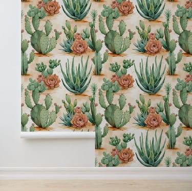 Southwestern Style Cacti & Succulents Peel & Stick Wallpaper