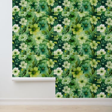 Bright Botanical Green Floral Peel and Stick Wallpaper