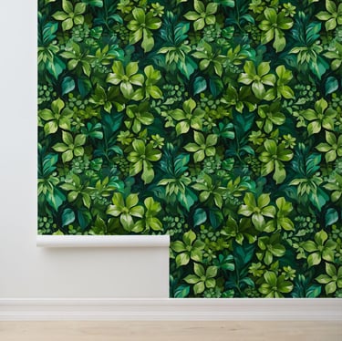 Dark Green Floral Peel and Stick Wallpaper