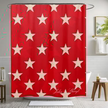 Patriotic Red Stars Bathroom Decor Shower Curtain
