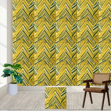 Abstract Yellow Chevron Pattern Ceramic Tile