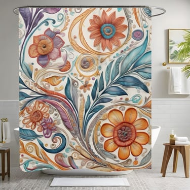 Colorful Boho Flower Theme Shower Curtain