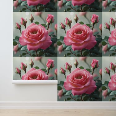 Lush Pink Rose Floral Removable Wall Art Wallpaper