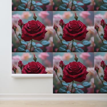 Gorgeous Red Rose Peel and Stick Flower Wallpaper
