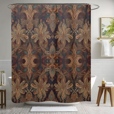 Brown Floral Boho Shower Curtain