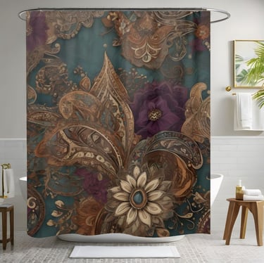 Purple Floral Boho Shower Curtain