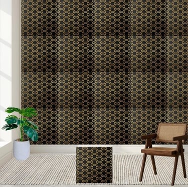 Elegant Black and Gold Honeycomb Hexagon Pattern Ceramic Tile