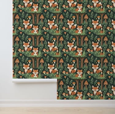 Enchanted Forest Foxes & Mushrooms Peel and Stick Wallpaper