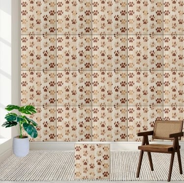 Neutral Tone Paw Print Pattern Tile