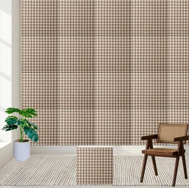 Rustic Brown and White Checkered Gingham Pattern Ceramic Tile