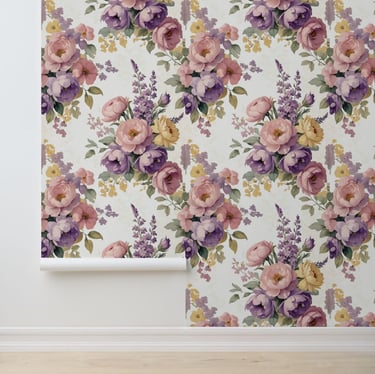 Vintage Floral Lilac & Pink Peony Peel and Stick Wallpaper