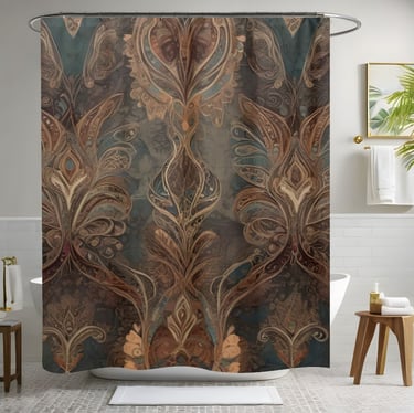 Brown Floral Boho Shower Curtain Style 2