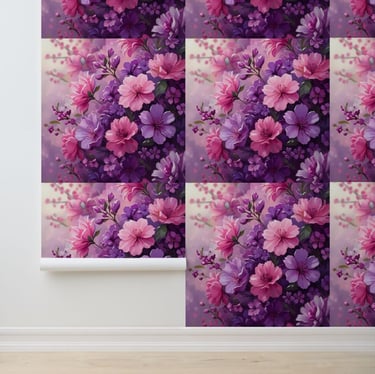 Pink and Purple Floral Peel and Stick Removable Wallpaper