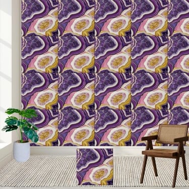 Luminous Geode Tile Pattern in Violet Pink & Gold