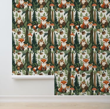 Charming Woodland Creatures Forest Fox & Owl Wallpaper