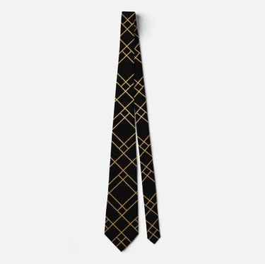 Modern Black And Gold Geometric Neck Tie