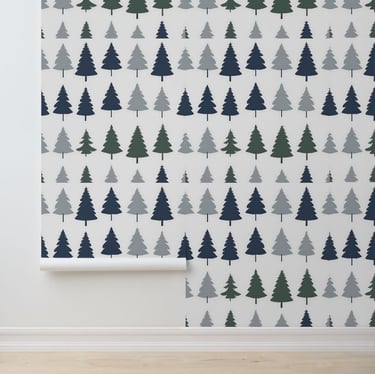 Woodland Pine Trees Peel and Stick Accent Wall Wallpaper