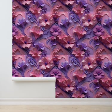Pink and Purple 3D Floral Dream Peel and Stick Wallpaper