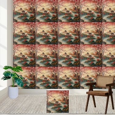 Romantic Asian Landscape Chinoiserie Tile Decor