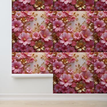 Glamorous Pink Gold Flower Peel and Stick Wallpaper