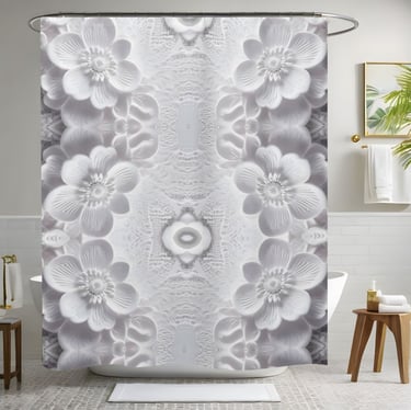 Pure White Floral Shower Curtain