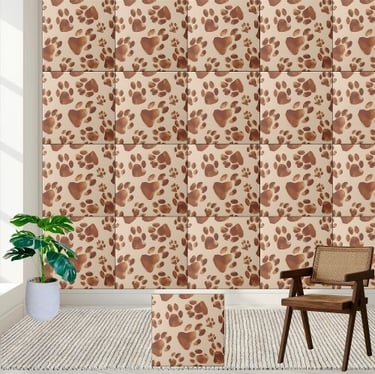 Cute Brown Paw Print Pattern Tile