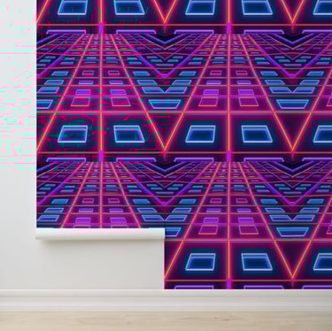 Electrifying 80s Cyberpunk Dance Floor Removable Wallpaper