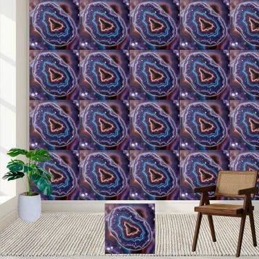 Vibrant Purple Blue and white Amethyst Geode Slice Ceramic Tile
