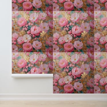 Chic Pink Gold Botanical Peel and Stick Wall Art Wallpaper