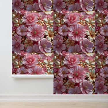 Blush Pink and Gold Floral Peel and Stick Mural Wallpaper