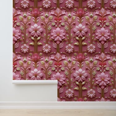 Luxurious Pink Gold Floral Removable Wallpaper