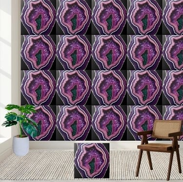 Natural Amethyst Geode Tile with Green Center