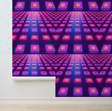Retro Neon Glow Disco Dance Floor | Peel and Stick Wallpaper