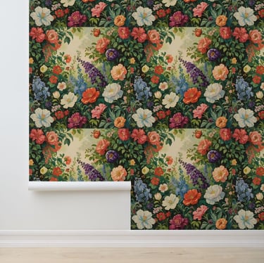 Vintage Floral Garden Peel and Stick Wallpaper