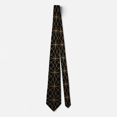 Modern Black and Gold Grid Mens Neck Tie