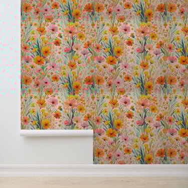 Vibrant Watercolor Spring Floral Peel and Stick Wallpaper